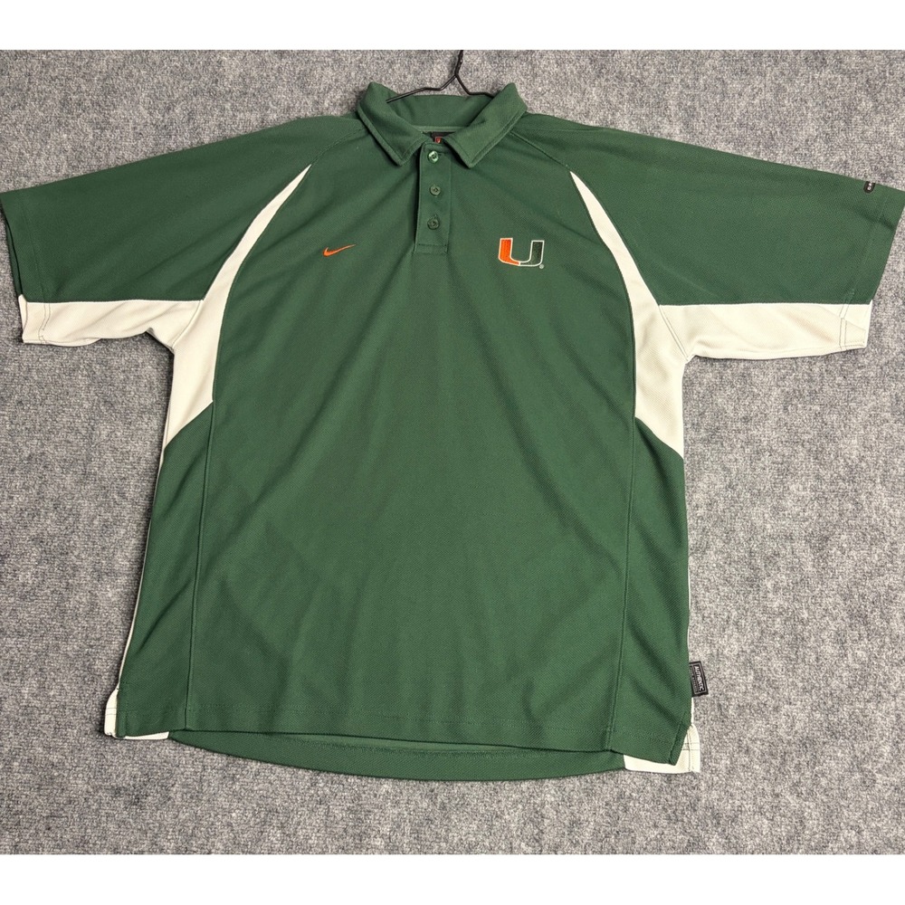 Nike Team Miami Hurricanes Polo Shirt Mens Large Green Dri-FIT NCAA University